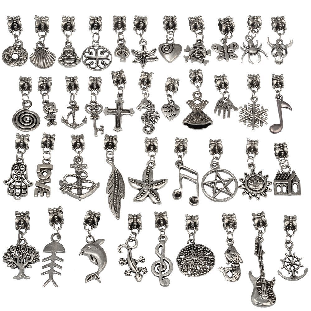 7177 40Pcs Tibetan Silver Color Connector Bails Mix Beads with Pendant fit